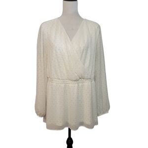 Lane Bryant  V-neck polka dot layered blouse sheer long sleeves sz 18/20